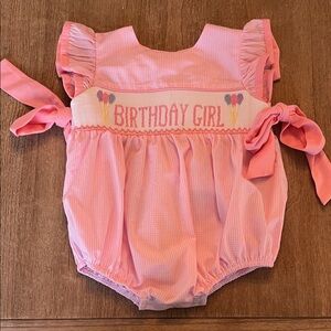 Birthday Girl Pink Smocked One-Piece Romper